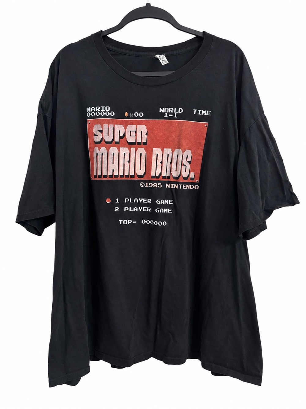 Super Mario Bros Nintendo Men’s Black Graphic Cotton T-Shirt 1985 Video Game 4XL